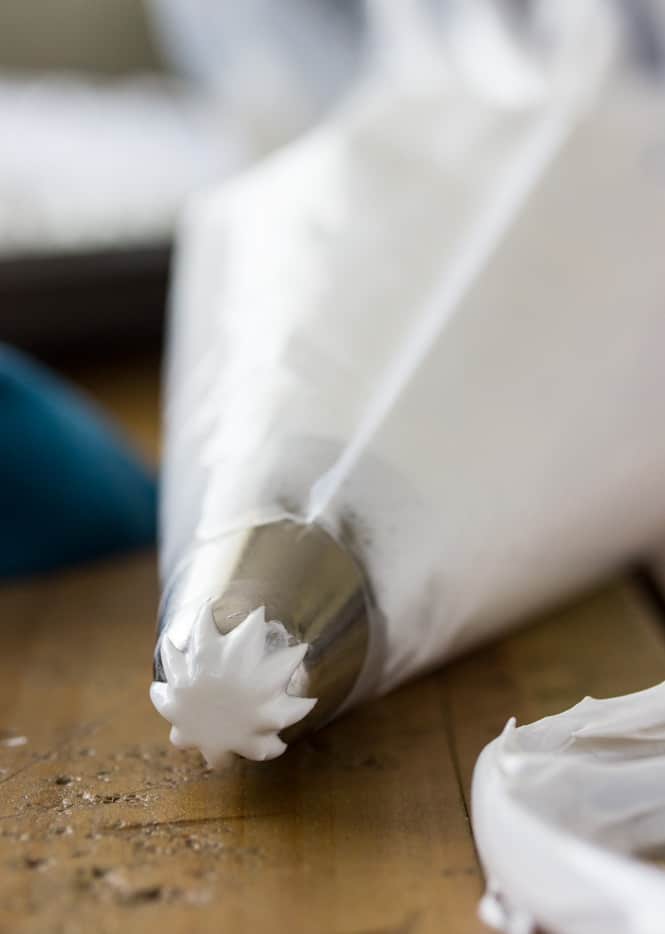 Meringue cookie batter in a piping bag