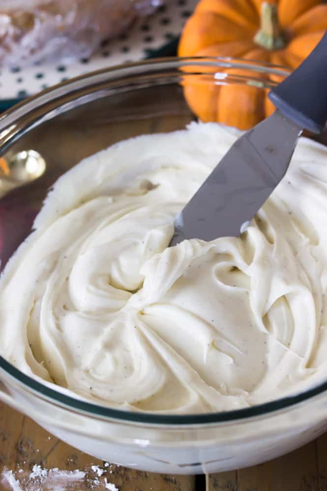 Vanilla bean cream cheese frosting for Pumpkin Layer Cake