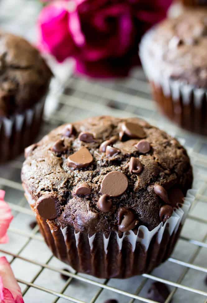 A fresh, warm double chocolate muffin || Sugar Spun Run