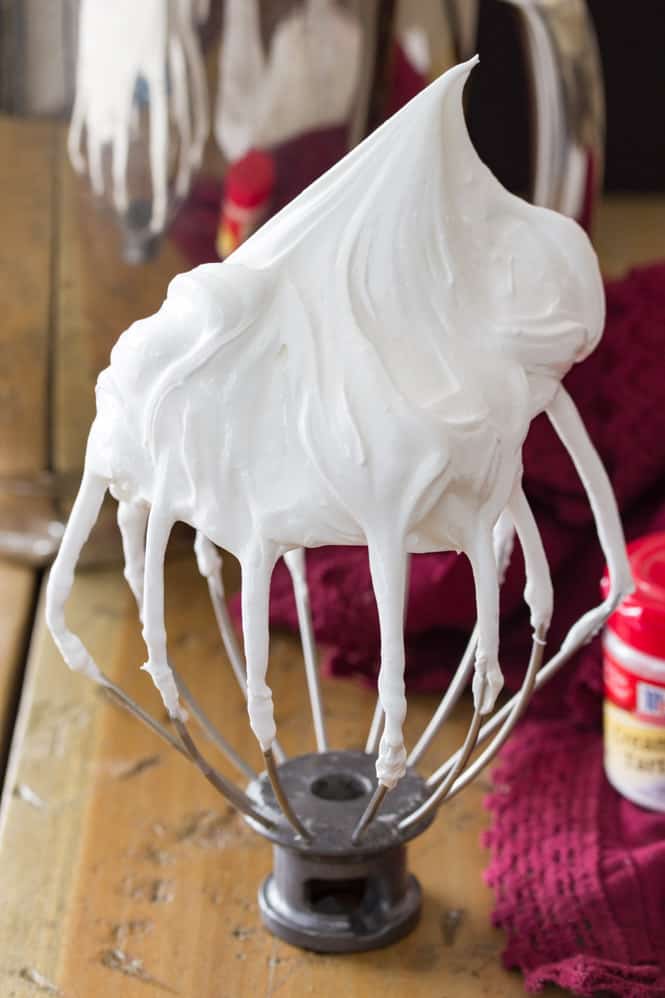 Meringue batter holding a stiff peak || Sugar Spun Run