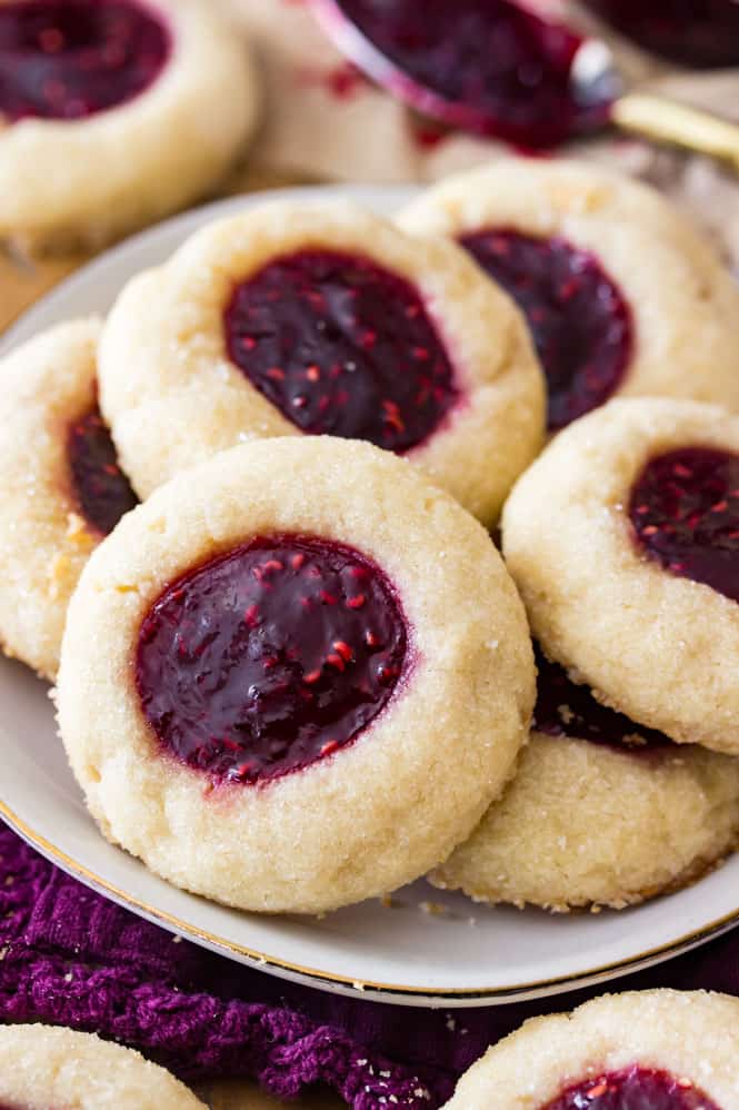 Thumbprint Cookies -- rolled in sugar and filled with raspberry jam