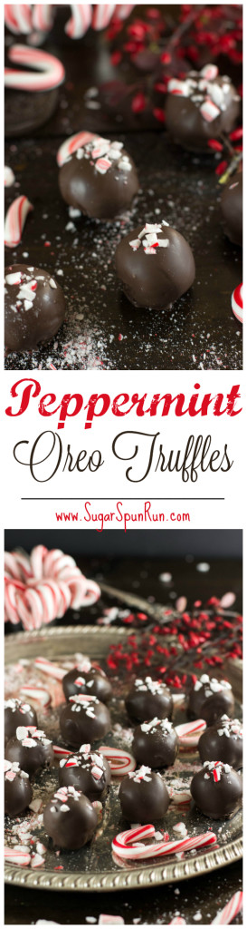 4-ingredient peppermint oreo truffles, would make a great Christmas gift -- www.SugarSpunRun.com