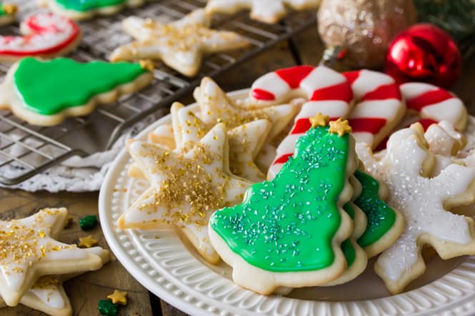 A platter of festive Christmas Sugar Cookies